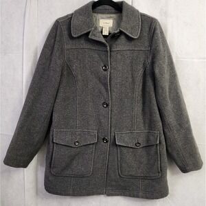 L.L. Bean Dark Gray Single Breasted Button Down Classic Wool Coat Women's Sz M